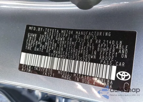 2025 Toyota Corolla Le z USA, uszkodzony, nr VIN 5YFB4MDE1SP355262